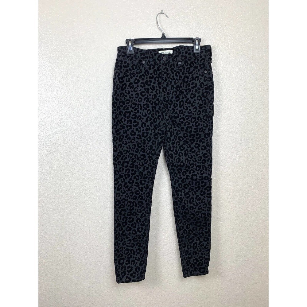 Madewell 9 Inch Skinny Leopard Print Jean Size 27 Black Velvet NEW